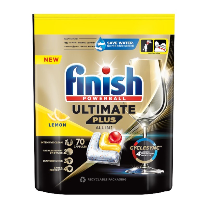 Detergent Capsule pentru Masina de Spalat Vase Finish Ultimate Plus, Lamaie, 70 Capsule