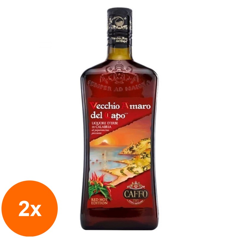 Set 2 x Lichior Digestiv Caffo Vecchio Amaro Del Capo Red Hot Edition, 35% Alcool, 0.7 l