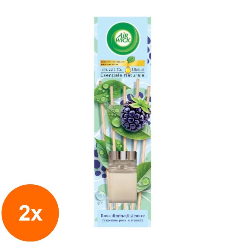 Set 2 x Odorizant de Camera cu Betisoare Parfumate Air Wick, Roua Diminetii si Mure, 40 ml