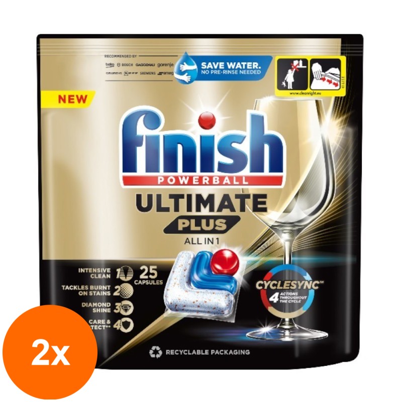 Set 2 x 25 Capsule Detergent pentru Masina de Spalat Vase Finish Ultimate Plus