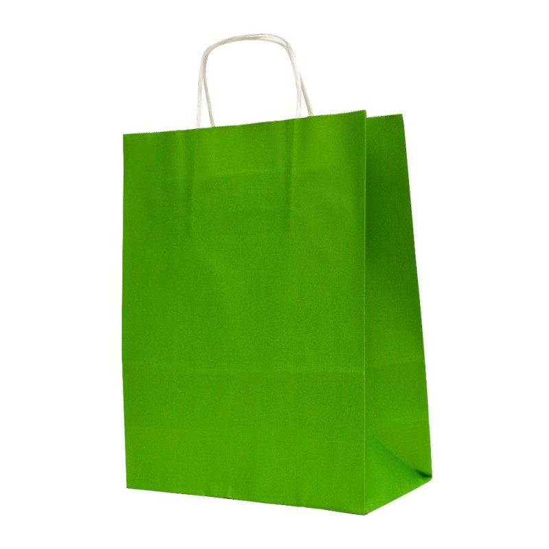 Pungi din Hartie cu Manere, Verde Deschis, Interior Alb, 16 x 9 x 21 cm, 100 Bucati