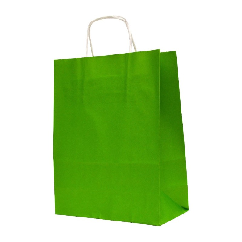 Pungi din Hartie cu Manere, Verde Deschis, Interior Alb, 25 x 14 x 30 cm, 100 Bucati