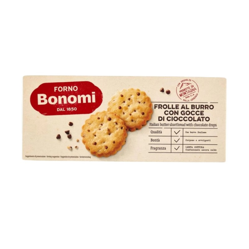 Biscuiti cu Unt si Fulgi de Ciocolata Frolle, Forno Bonomi, 150 g