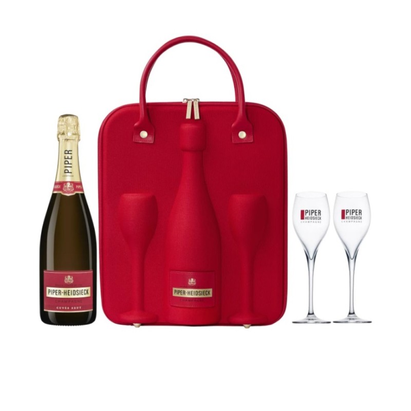 Sampanie Piper Heidsieck si Set de Voiaj cu Doua Pahare, Brut Non Vintage, 12% Alcool, 0.75 l