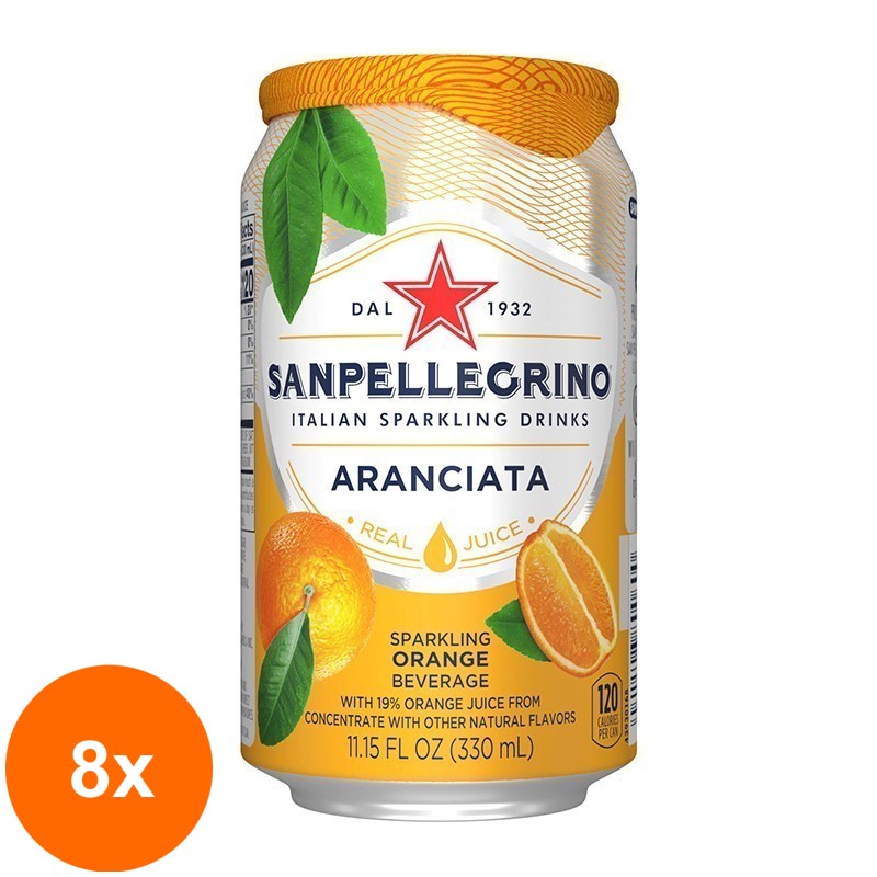 Set 8 x Suc de Portocale San Pellegrino Aranciata, Doza, 0.33 l