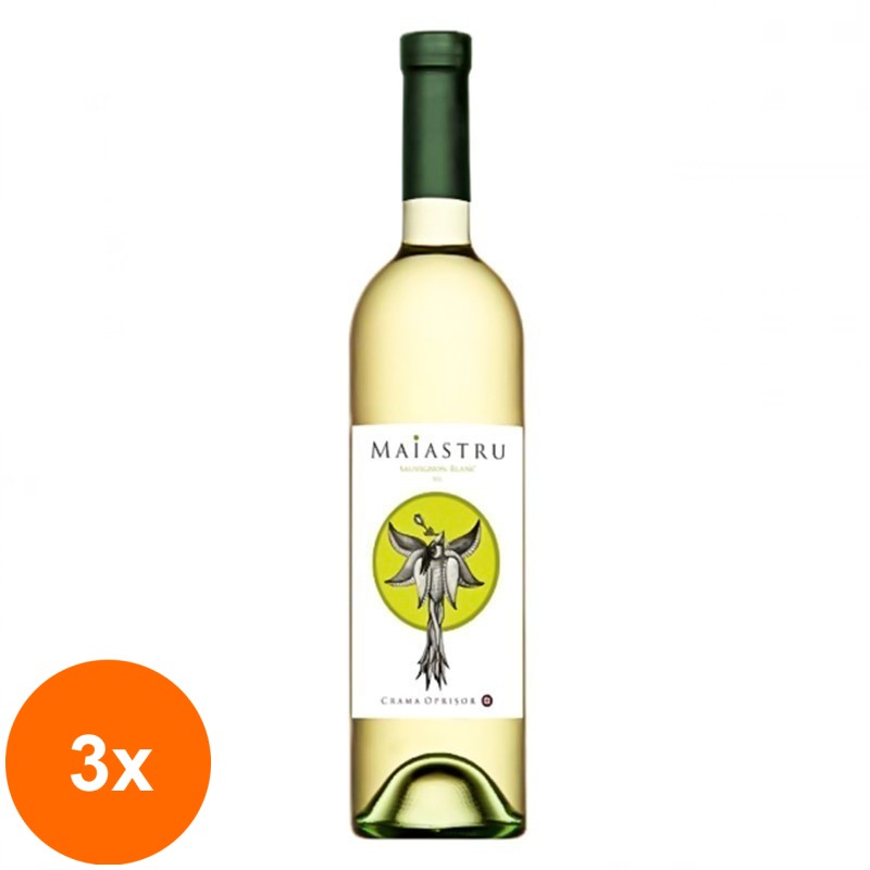 Set 3 x Vin Maiastru Crama Oprisor Sauvignon Blanc, Alb Sec, 0.75 l