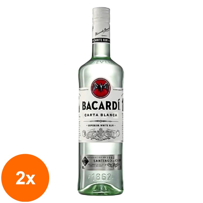 Set 2 x Rom Bacardi Carta Blanca, Alb, 37.5% Alcool, 0.7 l