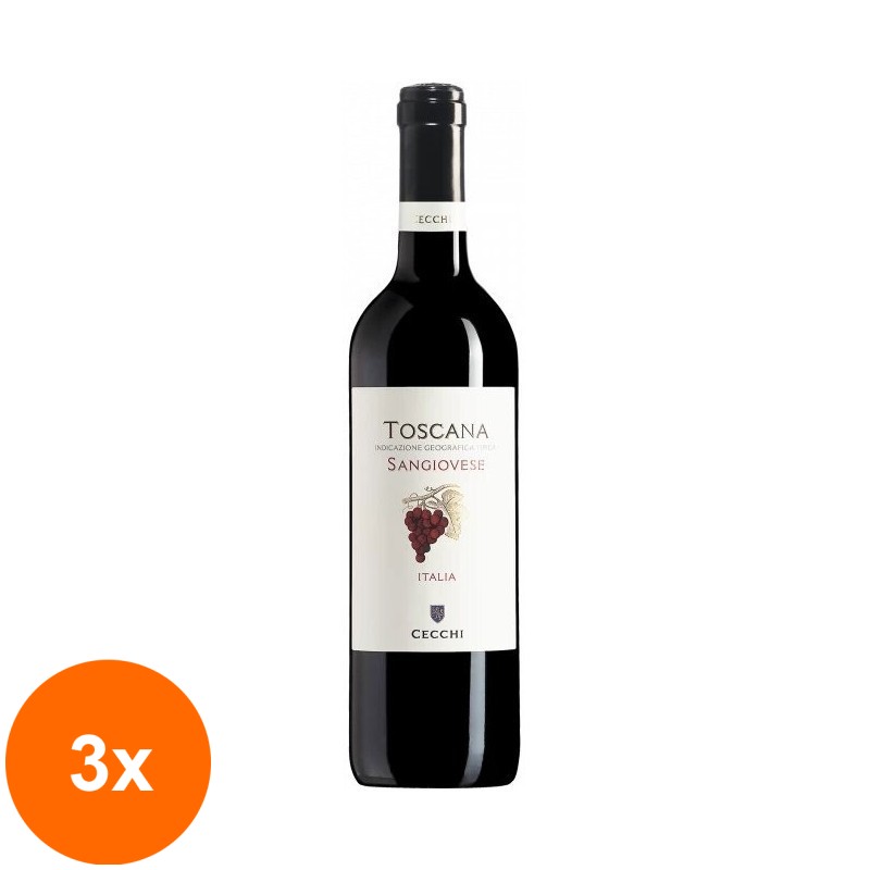 Set 3 x Vin Rosu Toscana Sangiovese Cecchi IGT, 0.75 l