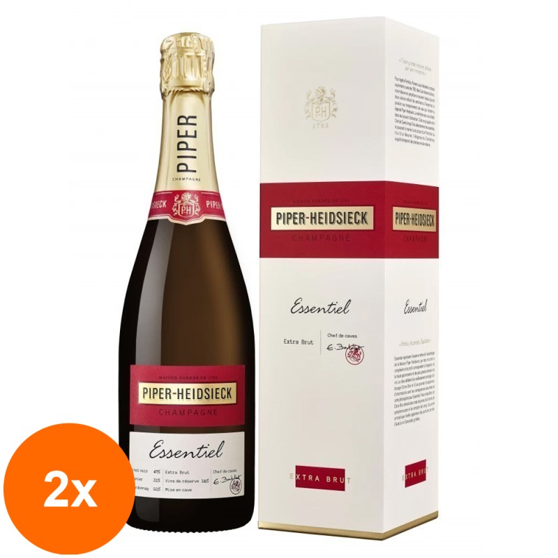 Set 2 x Sampanie Extra Brut Essentiel Caviste Piper Heidsieck, Cutie Carton, 12 % Alcool, 0.75 l