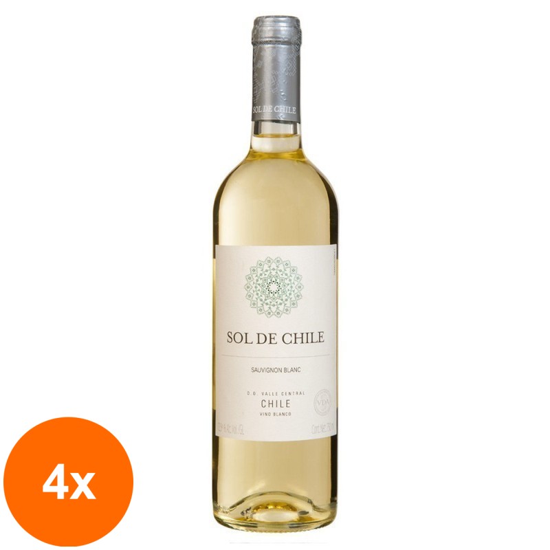 Set 4 x Vin Sol De Chile, Alb, Sauvignon Blanc, Sec, 0.75 l