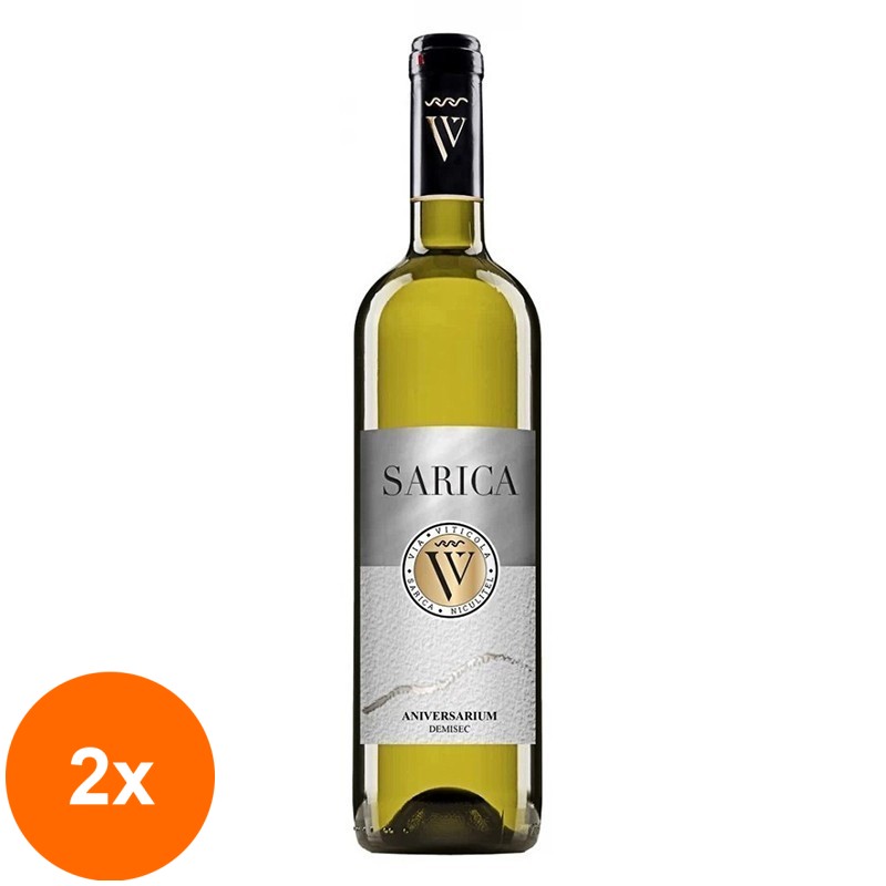 Set 2 x Vin Alb Sarica Aniversarium, Demisec, 0.75 l