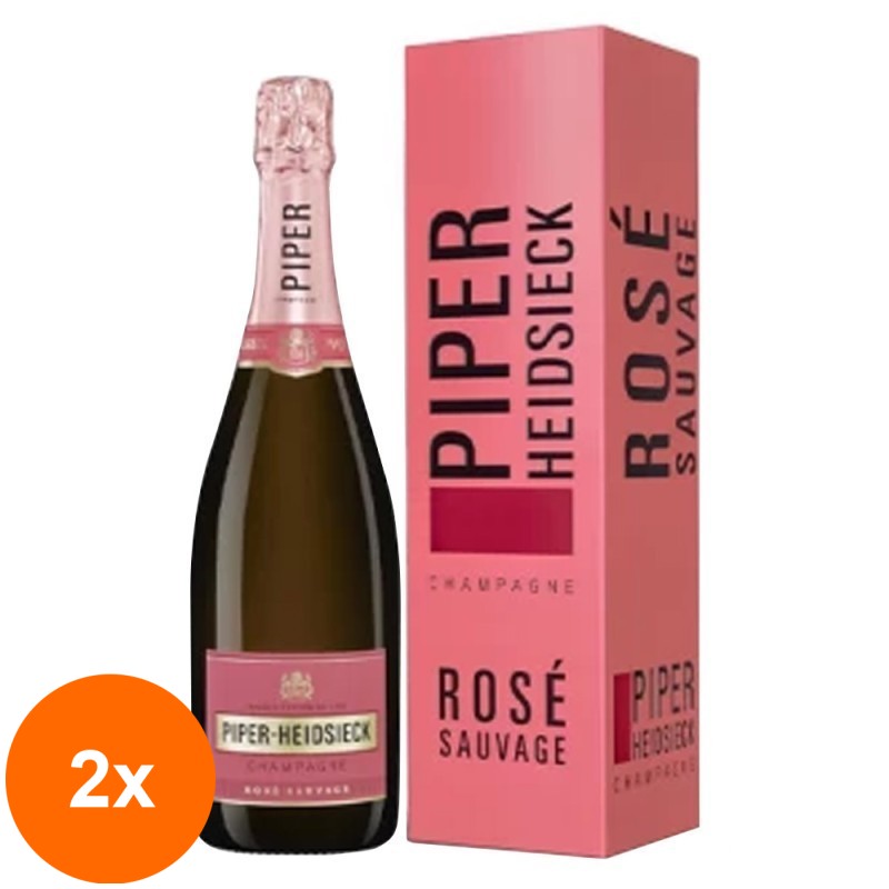 Set 2 x Sampanie Rose Piper Heidsieck Rose Sauvage, Cutie Carton,12% Alcool, 0.75 l