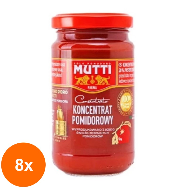 Set 8 x Pasta de Rosii Concentrat, Mutti, Borcan, 200 g