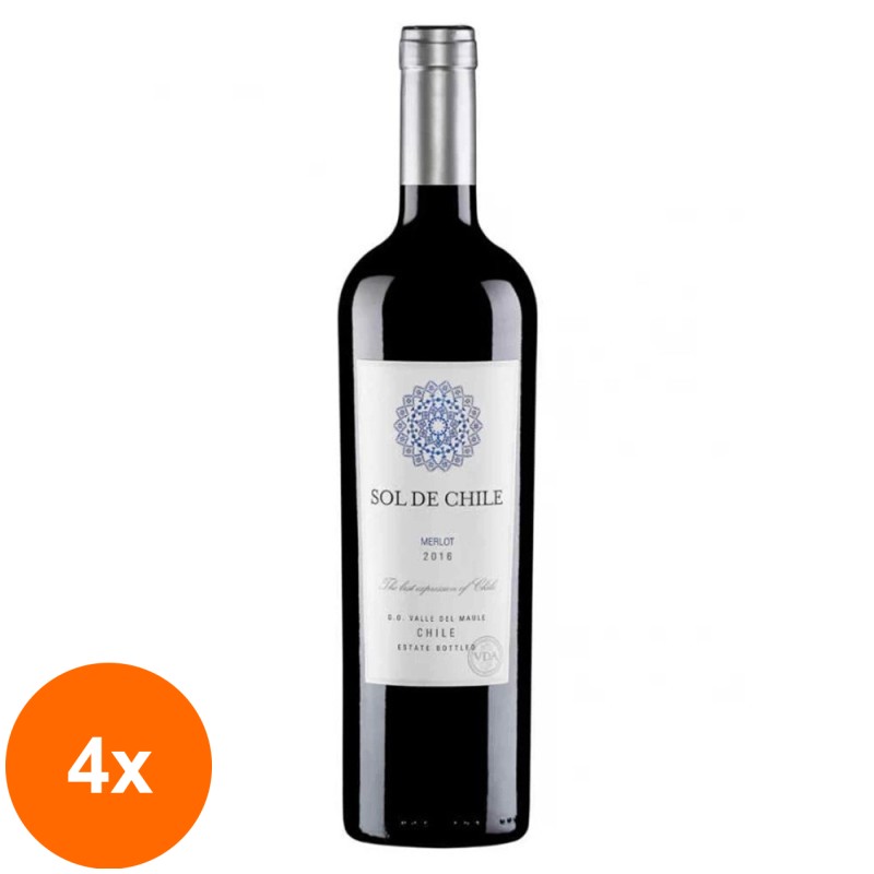 Set 4 x Vin Sol De Chile Merlot, Rosu Sec, 0.75 l