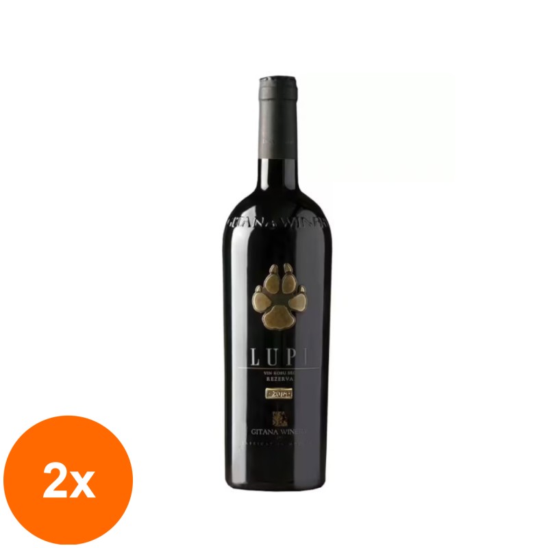 Set 2 x Vin Rosu Gitana Lupi Cupaj, Sec, 0.75 l