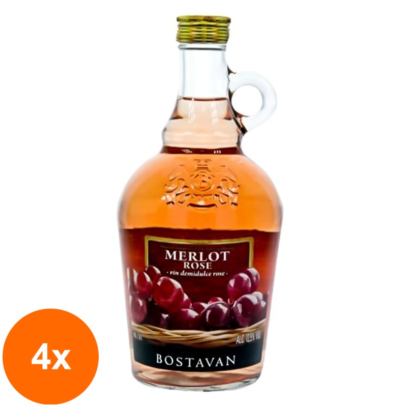 Set 4 x Vin Bostavan Cronica Vinului, Merlot, Rose Demidulce, 1 l