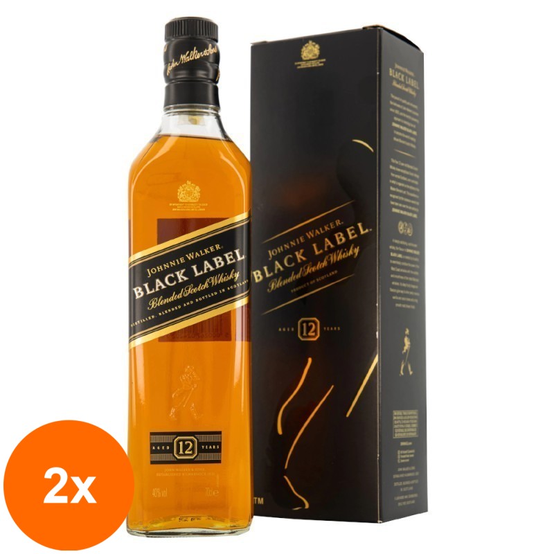 Set 2 x Whisky Johnnie Walker Black 12 Ani, 0.7 l, 40% Alcool