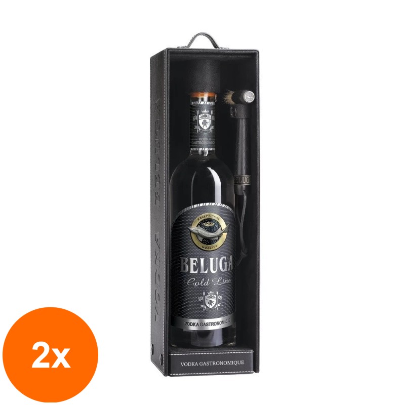 Set 2 x Vodka Beluga Gold Line, Cutie de Piele, 40% Alcool, 0.7 l