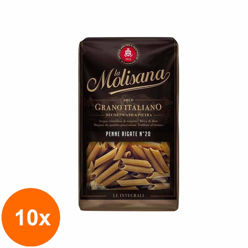 Set 10 x Paste Integrale Penne Rigate No20 La Molisana, 500 g