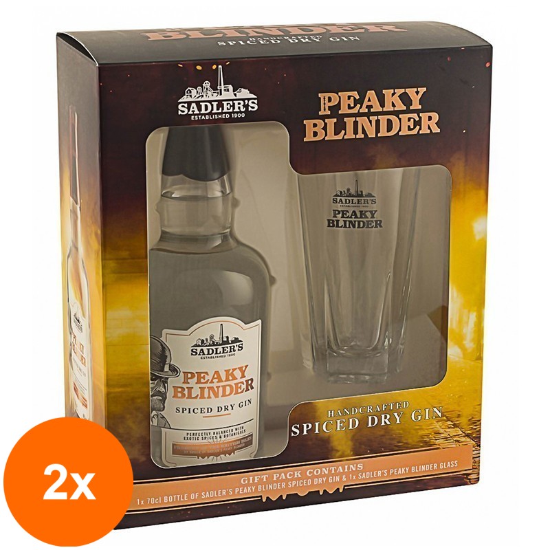 Set 2 x Pachet Gin Peaky Blinder si Pahar, Spiced Dry, 40% Alcool, 0.7 l