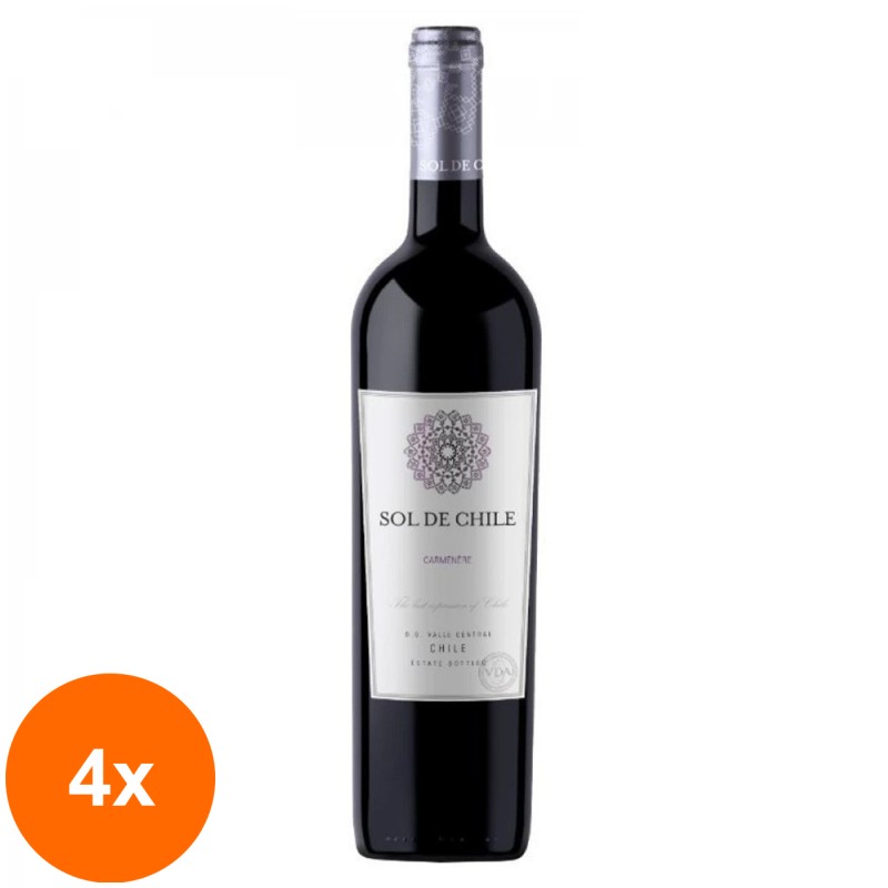 Set 4 x Vin Sol De Chile Carmenere, Rosu Sec, 0.75 l