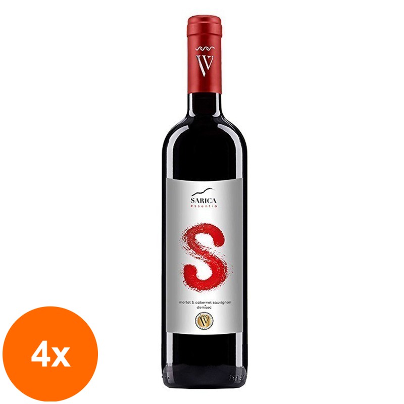 Set 4 x Vin Sarica Essentia, Rosu, Merlot & Cabernet Sauvignon, Demisec, 0.75 l