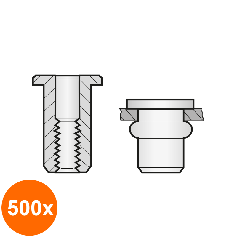 Set 500 x Piulite-nit Standard Otel-M 4 x 9.5