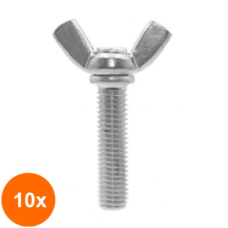 Set 10 x Surub Fluture DIN 316 Inox A2 -M6 x 45