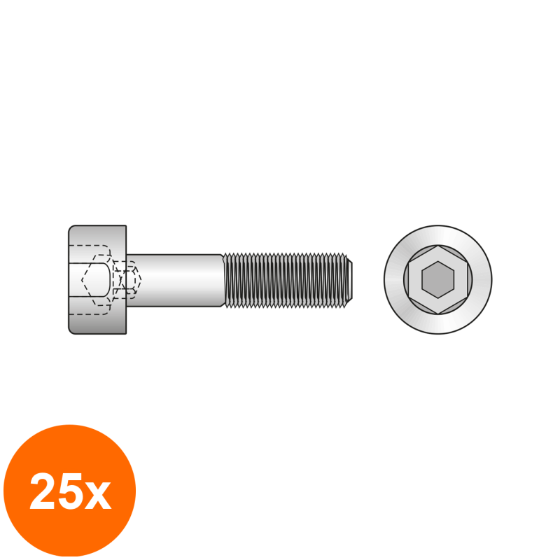 Set 25 x Surub Cap Mic Inbus 6912 Otel Gr.8.8-M20 x 45