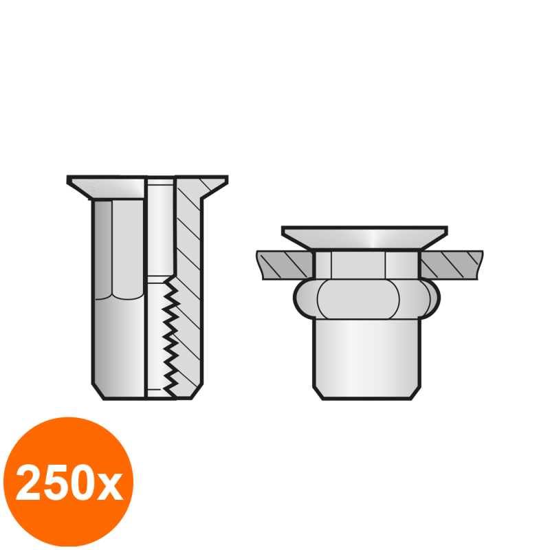 Set 250 x Piulite-nit Semihexagonale Cap Tesit Inox-M 8 x 16