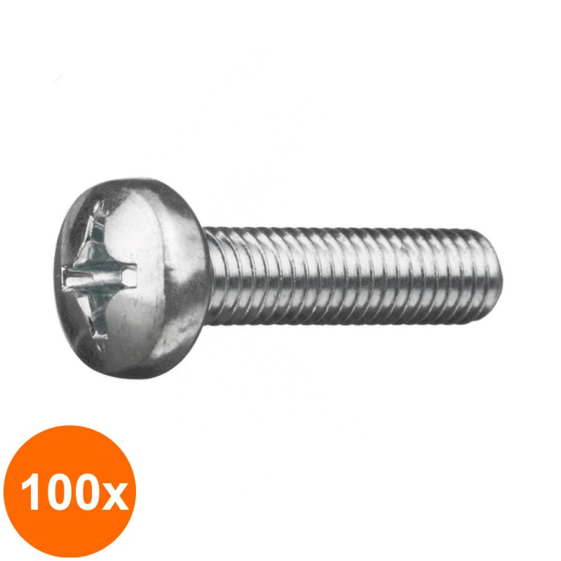 Set 100 x Surub Cap Bombat Locas Cruciform 7985 Inox A2 -M6 x 10