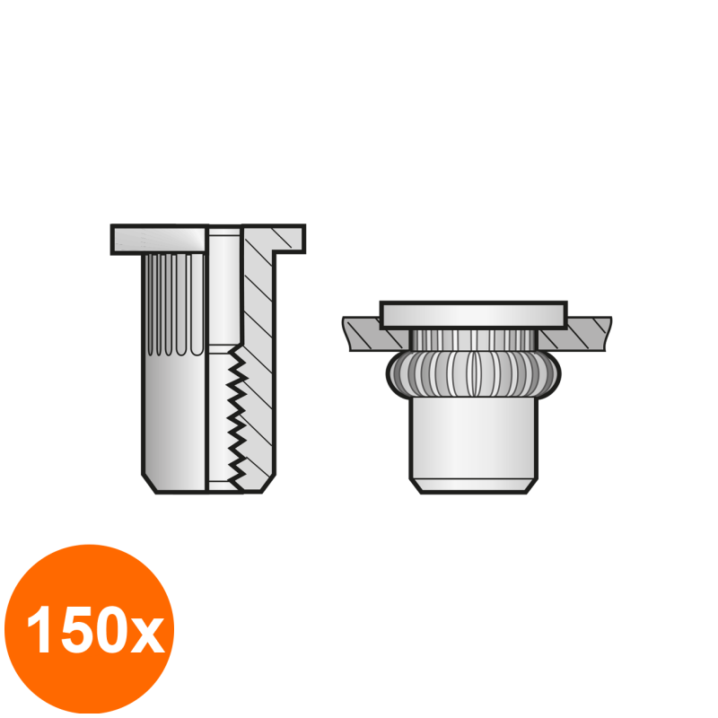 Set 150 x Piulite-nit Etanse Cap Lat Otel-M 8 x 26