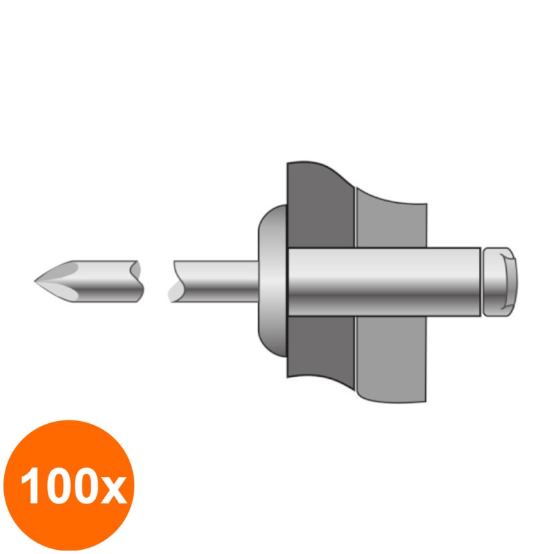 Set 100 x Pop-nituri Standard Cap Bombat Aluminiu Otel-4.8 x 45