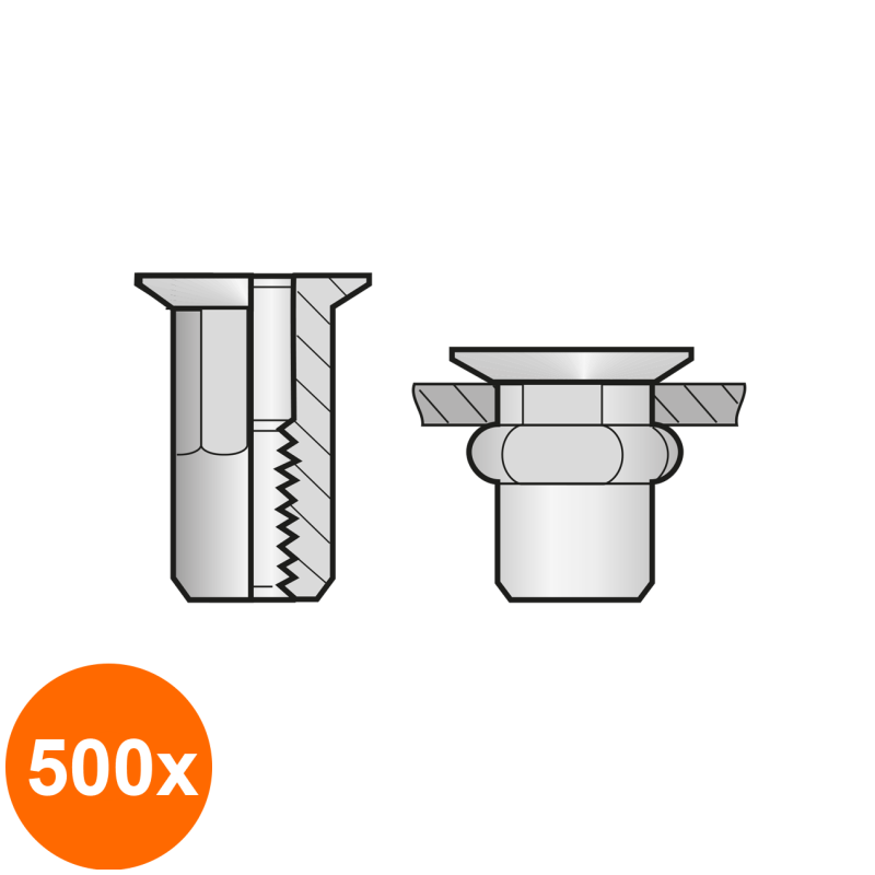 Set 500 x Piulite-nit Semihexagonale Cap Tesit Otel-M 6 x 14.5