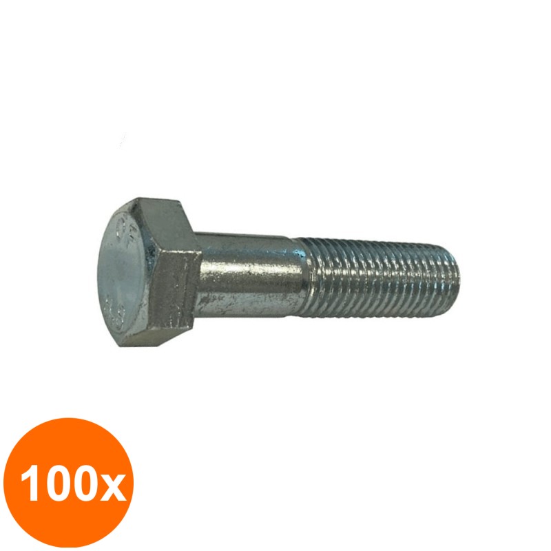 Set 100 x Surub Partial Filetat Cap Hexagonal 931 Otel Gr.8.8 Zincat-M10 x 45