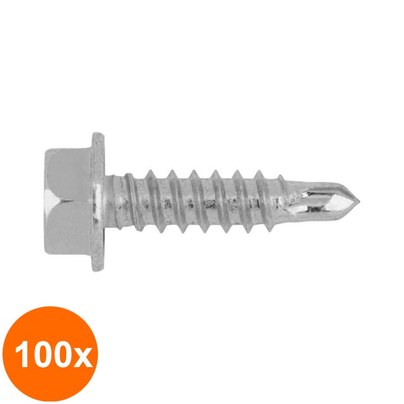 Set 100 x Surub Autoforant Cap Hex Redus 8mm 7504 Otel Zincat-6.3x63