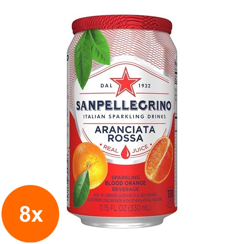 Set 8 x Suc de Portocale Rosii San Pellegrino Aranciata Rossa, Doza, 0.33 l