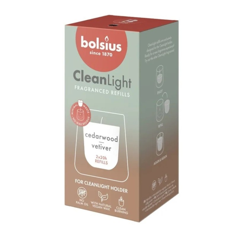 Lumanare Rezerva, CleanLight Bolsius, Lemn de Cedru si Vetiver, 2 Bucati