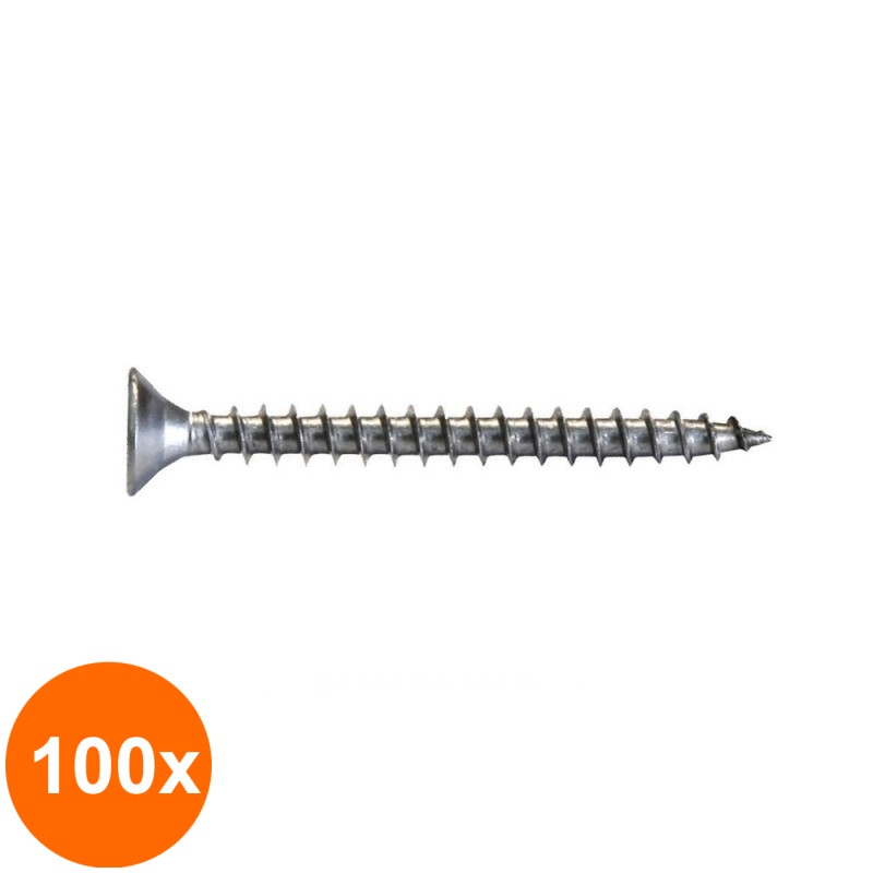 Set 100 x Surub pentru Pal cu Cap Inecat Inox A2, 5.0 x 35 / Pz2