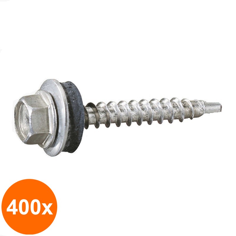 Set 400 x Surub Autoforant Cap Hex Redus si Saiba Epdm, Otel Zincat, 6.3 x 20