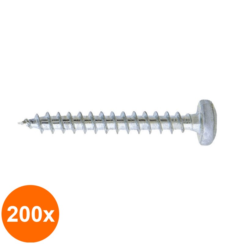 Set 200 x Surub pentru Pal cu Cap Bombat Inox A2, 3.5 x 20