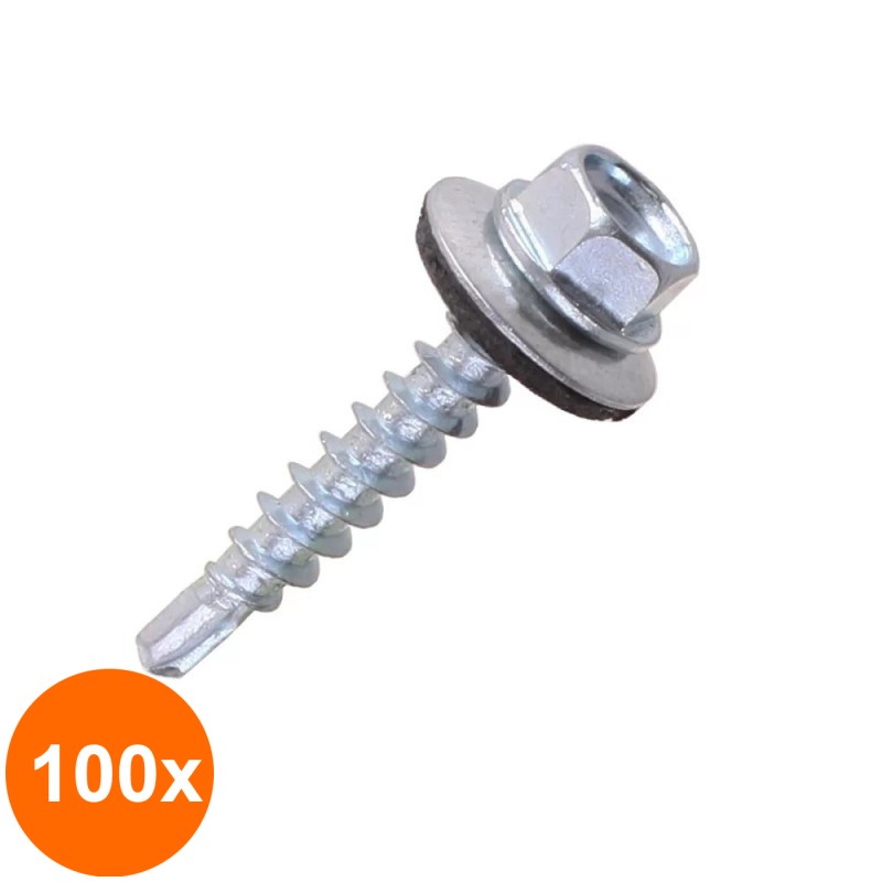 Set 100 x Surub Autoforant Cap Hex+Saiba 16mm Otel Zincat-6.3x 60