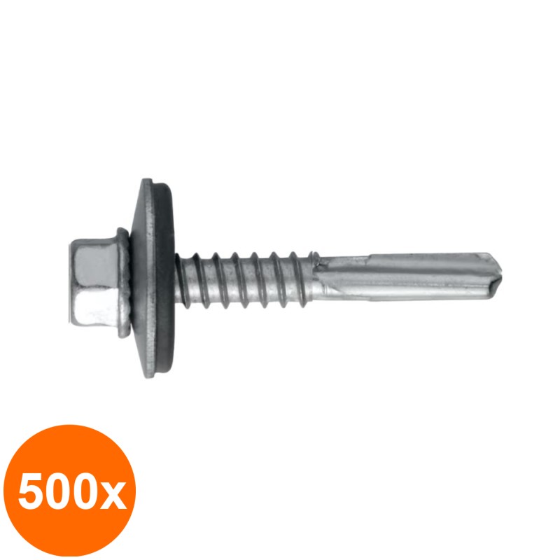 Set 500 x Surub Autoforant Cap Hex, 5.5 x 32 mm, Capacitate Mare Gaurire cu Saiba 16 mm, Otel Zincat