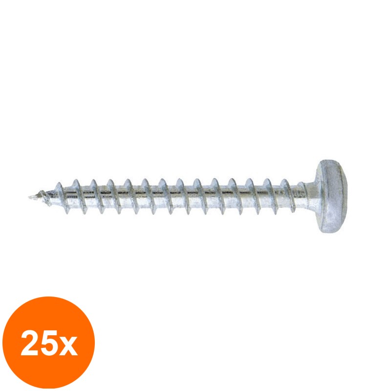 Set 25 x Surub pentru Pal cu Cap Bombat Inox A2, 6 x 40