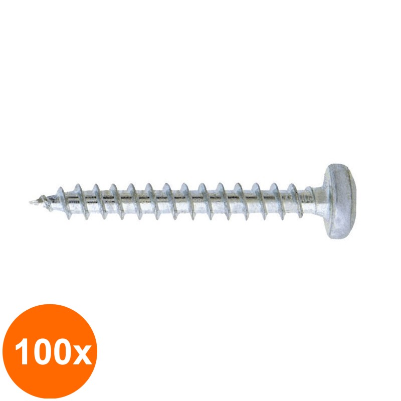 Set 100 x Surub pentru Pal cu Cap Bombat Inox A2, 4 x 30