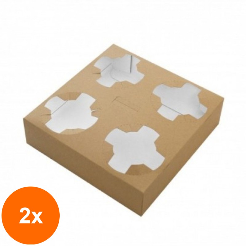 Set 2 x 100 Suporti Biodegradabili pentru Patru Pahare, Natur