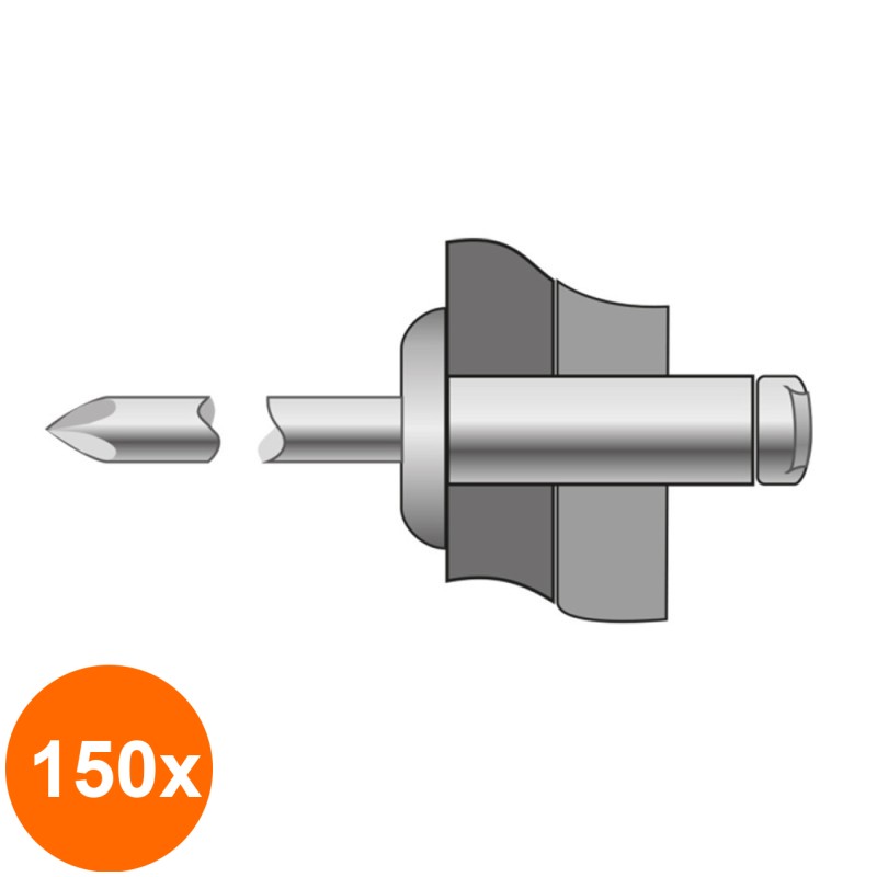 Set 150 x Pop-nituri Cap Bombat, Inox A2 - 4.8 X 40