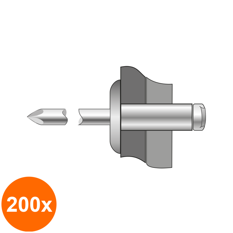 Set 200 x Pop-nituri Cap Lat Aluminiu / Aluminiu-4.8 X 21