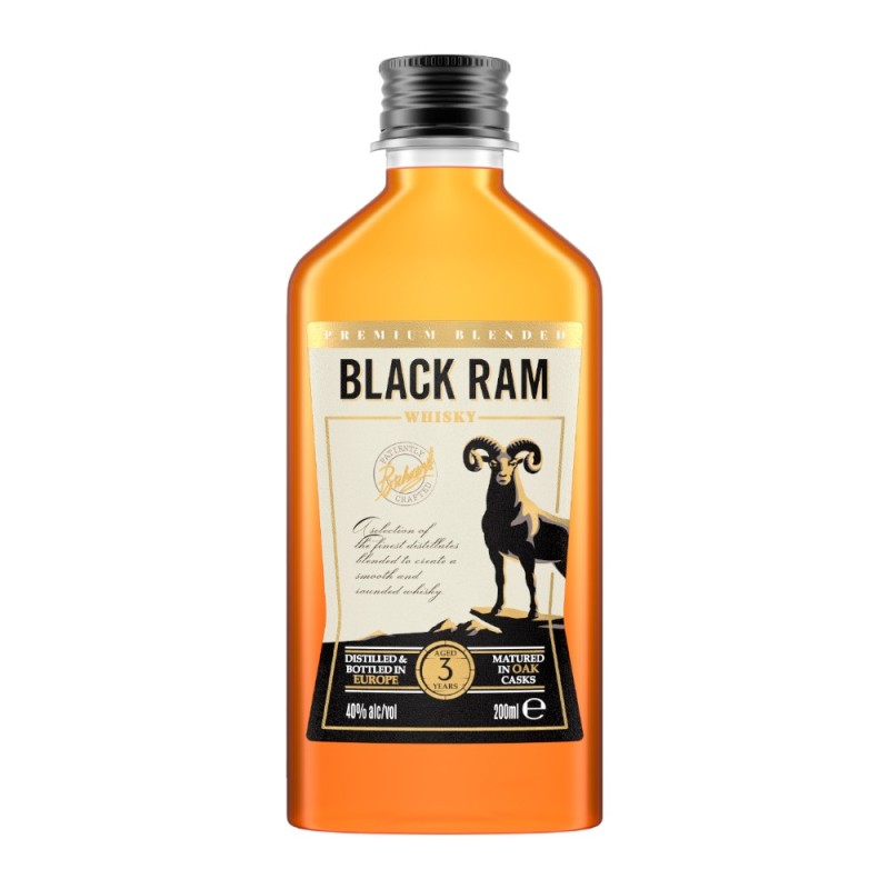 Whisky Black Ram, Premium Blended, 3YO, 40% Alcool, 0.2 l