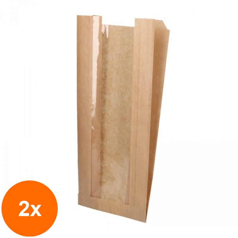 Set 2 x 1000 Pungi din Hartie cu Fereastra, pentru Bagheta, 12 x 5 x 50 cm